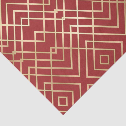 Modernes chinesisches rotes Art Deco Geometrisches Seidenpapier (Ausschnitt)