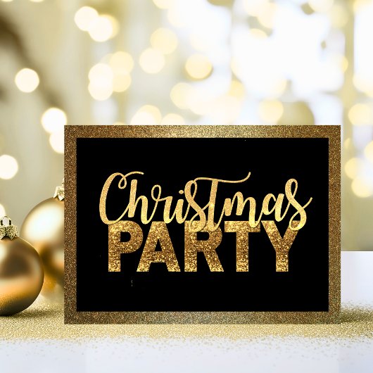 Modernes CHRISTMAS PARTY Black Gold Glitzer Einladung