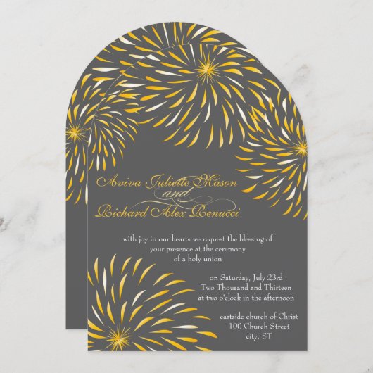 Modernes Chrysanthemum aus der Blüte Grau und Gelb Einladung (Vorne/Hinten)