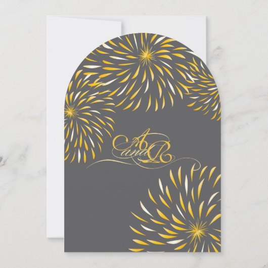 Modernes Chrysanthemum aus der Blüte Grau und Gelb Einladung (Rückseite)