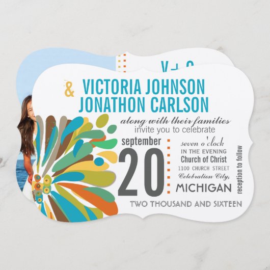 Modernes Chrysanthemum Korallengelbe Limone Blüte Einladung (Vorne/Hinten)