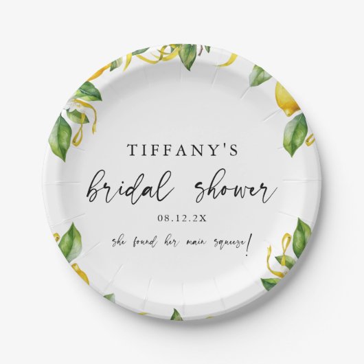 Modernes Citrus Lemon Brautparty Pappteller (Vorderseite)