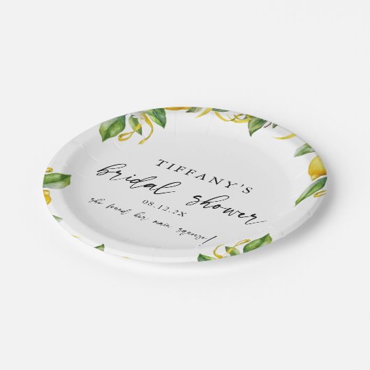 Modernes Citrus Lemon Brautparty Pappteller (Schrägansicht)