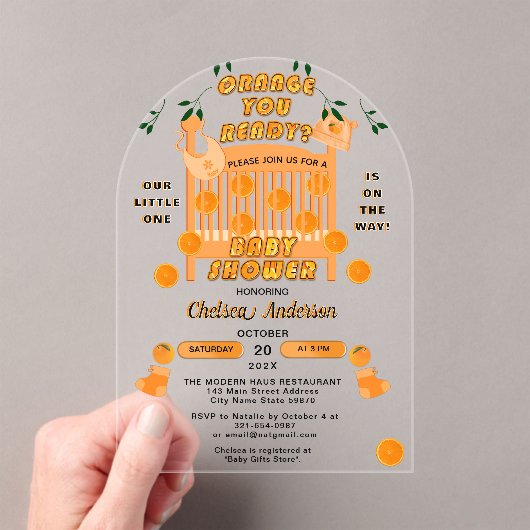 Modernes Citrus Luxury Orange You Ready Baby Dusch Acryleinladungen (Insitu (Handheld))