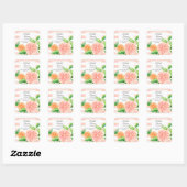 Modernes Citrus Pink Grapefruit Orange Brautparty Quadratischer Aufkleber (Blatt)