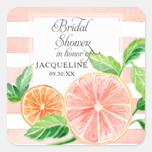 Modernes Citrus Pink Grapefruit Orange Brautparty Quadratischer Aufkleber