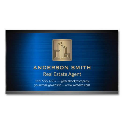 Modernes City-Gebäude-Logo Gold Metallischer Hinte Magnetische Visitenkarte (Vorderseite)