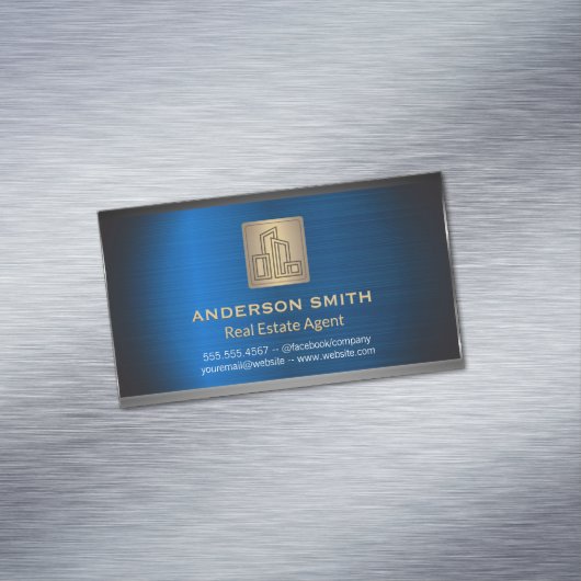 Modernes City-Gebäude-Logo Gold Metallischer Hinte Magnetische Visitenkarte (Beispiel)