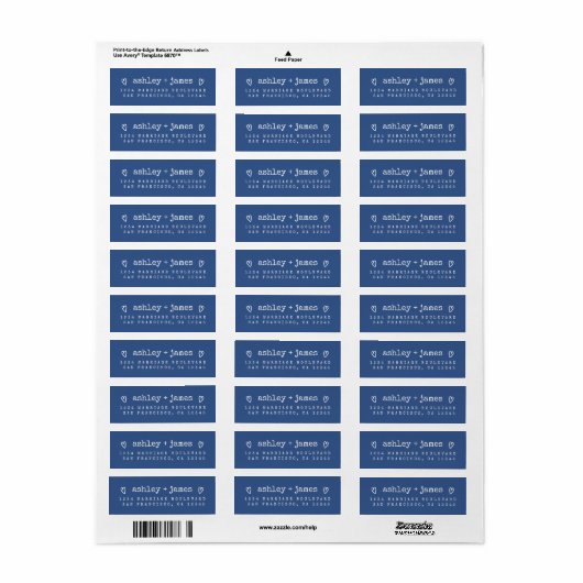 Modernes Classic Blue Wedding Return Label (Vorne)