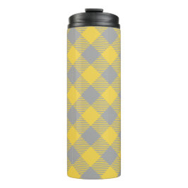 Modernes Classic Gray & Yellow Kariert Thermosbecher