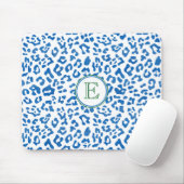 Modernes Classic Ladys Blue Leopard Print Monogram Mousepad (Mit Mouse)