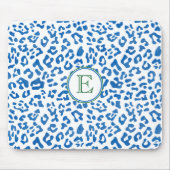 Modernes Classic Ladys Blue Leopard Print Monogram Mousepad (Vorne)