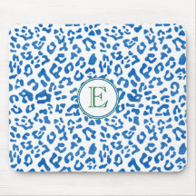 Modernes Classic Ladys Blue Leopard Print Monogram