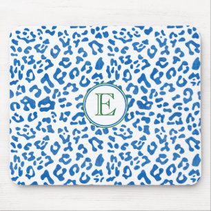Modernes Classic Ladys Blue Leopard Print Monogram Mousepad