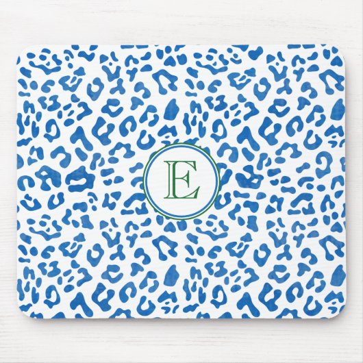 Modernes Classic Ladys Blue Leopard Print Monogram Mousepad (Vorne)