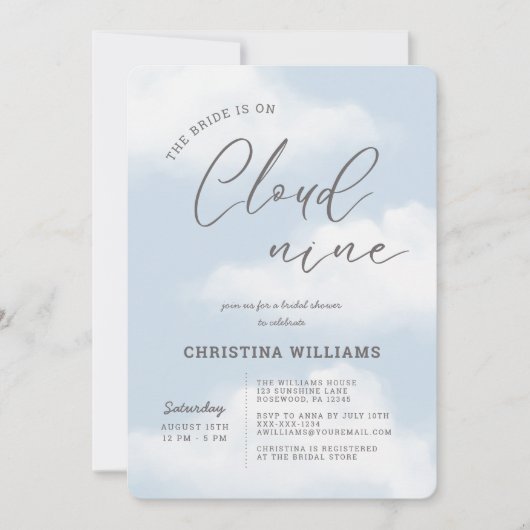 Modernes Cloud Nine Blue Brautparty Einladung (Vorderseite)