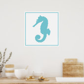 Modernes Coastal Blue Seepferd Silhouettte Poster (Küche)