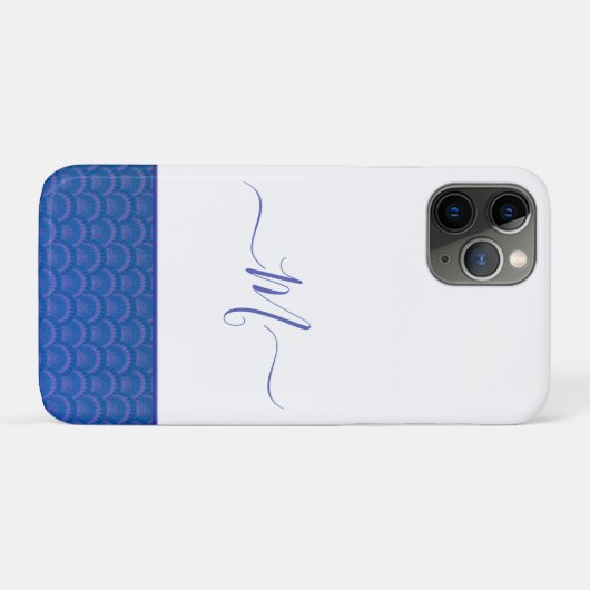 Modernes Coastal Blue White Seashell Monogram Case-Mate iPhone Hülle (Rückseite (Horizontal))