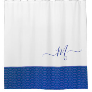 Modernes Coastal Blue White Seashell Monogram Duschvorhang