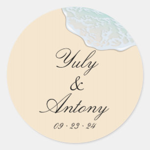 Modernes Coastal Wedding Beach Round Stickers Set