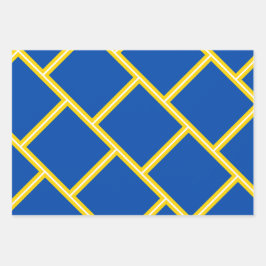 Modernes Cobalt Blue Gold Yellow Geometric Muster Geschenkpapier Set