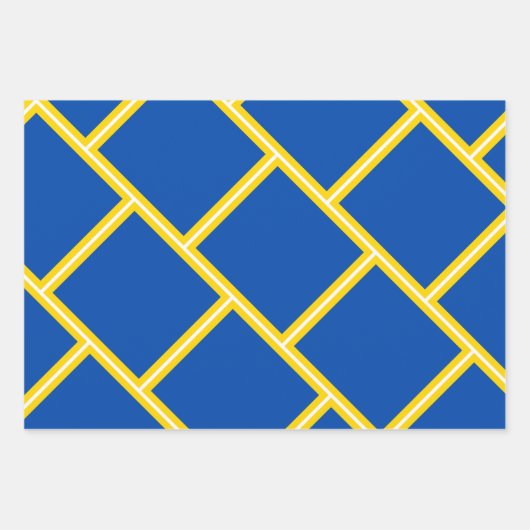 Modernes Cobalt Blue Gold Yellow Geometric Muster Geschenkpapier Set (Vorderseite)