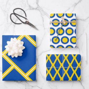 Modernes Cobalt Blue Gold Yellow Geometric Muster Geschenkpapier Set