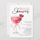 Modernes Cocktail Drink Pink Bow Brautparty Einladung (Vorderseite)