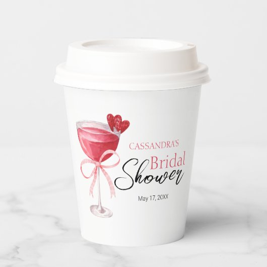 Modernes Cocktail Drink Pink Bow Brautparty Pappbecher (Vorderseite)