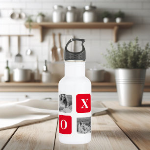 Modernes Collage Couple Foto & Red XOXO Edelstahlflasche