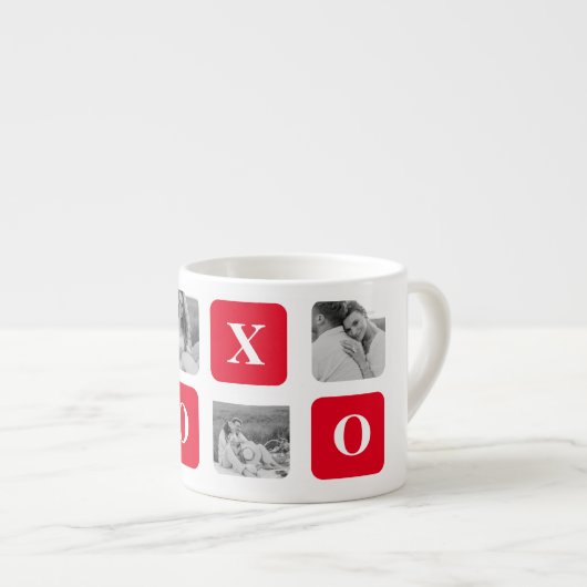 Modernes Collage Couple Foto & Red XOXO Espressotasse (Vorderseite Rechts)