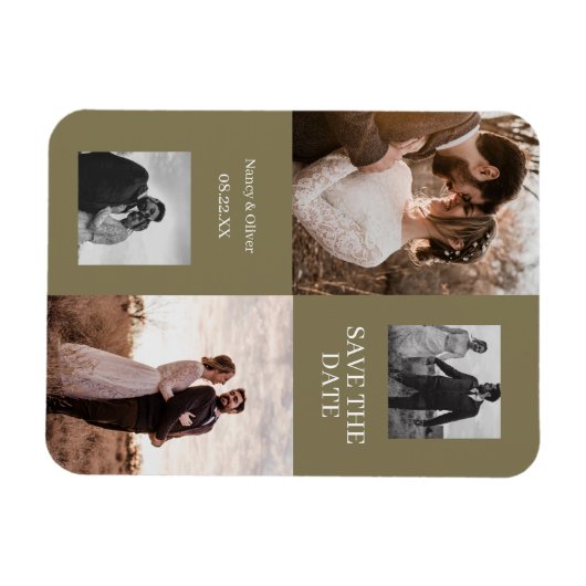 Modernes Collage Einfaches Foto Save the Date Hoch Magnet (Horizontal)