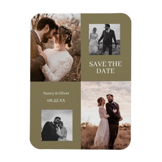 Modernes Collage Einfaches Foto Save the Date Hoch Magnet (Vertikal)