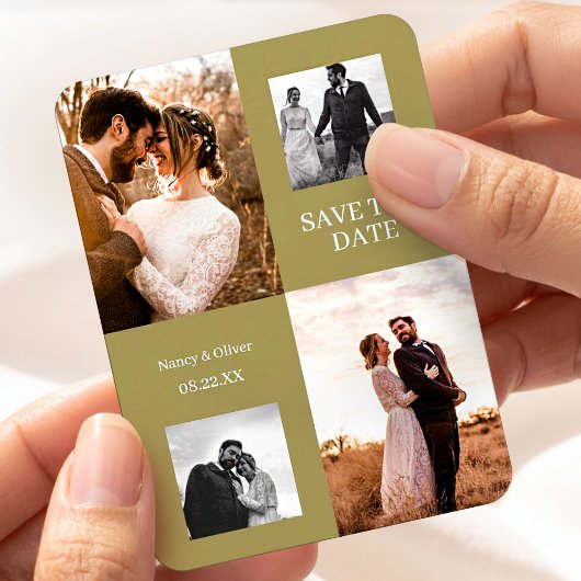 Modernes Collage Einfaches Foto Save the Date Hoch Magnet