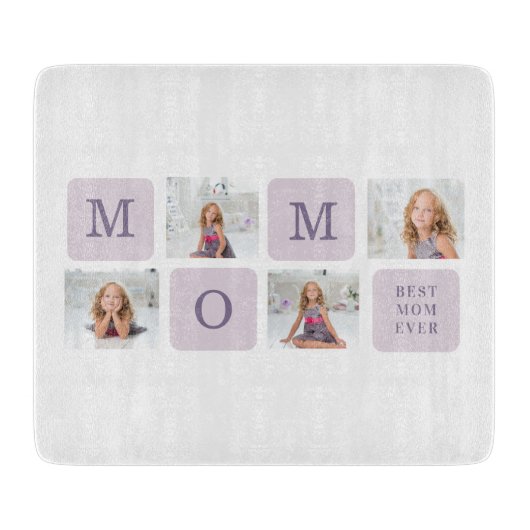 Modernes Collage Foto Beste Mama je Lila Geschenk Schneidebrett (Vorderseite)