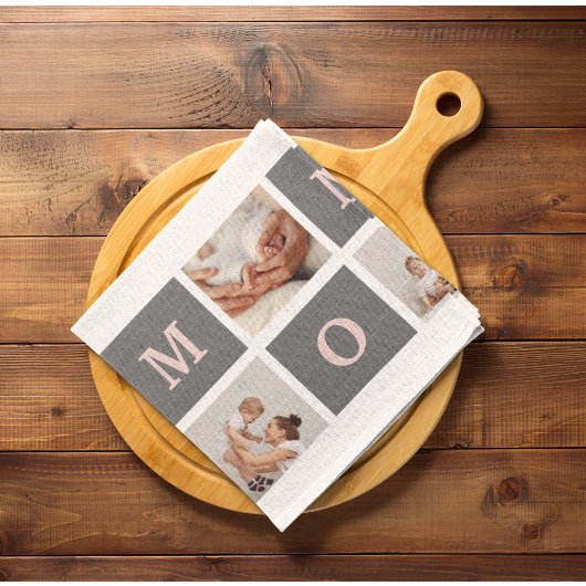 Modernes Collage Foto Beste Mama Rosa & Grau Gesch Geschirrtuch