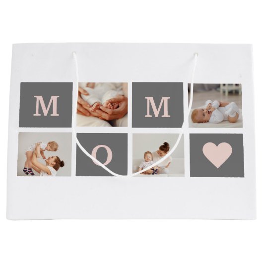 Modernes Collage Foto Beste Mama Rosa & Grau Gesch Große Geschenktüte (Vorderseite)