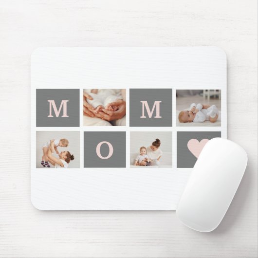 Modernes Collage Foto Beste Mama Rosa & Grau Gesch Mousepad (Mit Mouse)