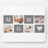 Modernes Collage Foto Beste Mama Rosa & Grau Gesch Mousepad (Vorne)