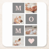 Modernes Collage Foto Beste Mama Rosa & Grau Gesch Rechteckiger Pappuntersetzer (Vorderseite)