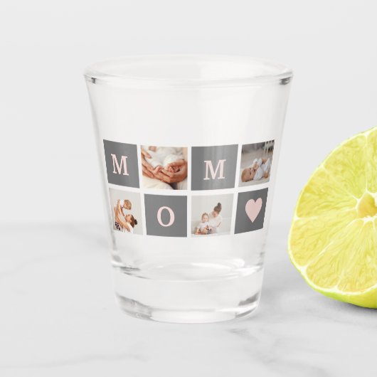 Modernes Collage Foto Beste Mama Rosa & Grau Gesch Schnapsglas (Vorderseite)