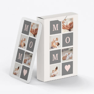 Modernes Collage Foto Beste Mama Rosa & Grau Gesch Spielkarten