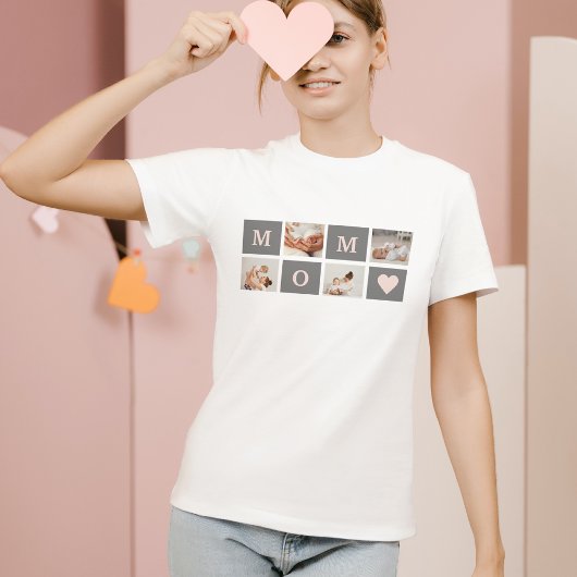 Modernes Collage Foto Beste Mama Rosa & Grau Gesch T-Shirt