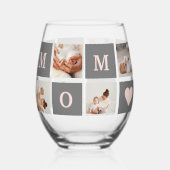 Modernes Collage Foto Beste Mama Rosa & Grau Gesch Weinglas Ohne Stiel (Vorderseite)