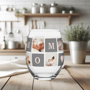Modernes Collage Foto Beste Mama Rosa & Grau Gesch Weinglas Ohne Stiel