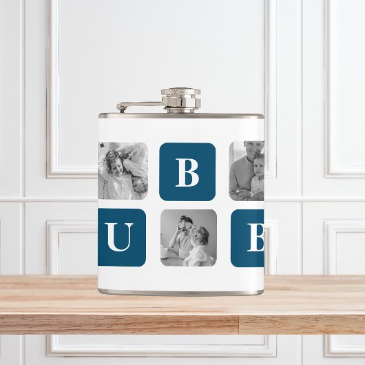 Modernes Collage Foto Blue Best Hubby je Geschenk Flachmann