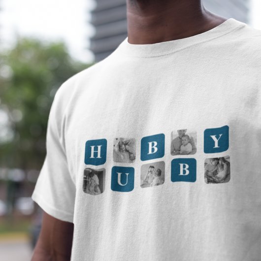Modernes Collage Foto Blue Best Hubby je Geschenk T-Shirt