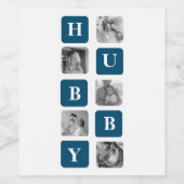 Modernes Collage Foto Blue Best Hubby je Geschenk Weinetikett (Einzelnes Label)