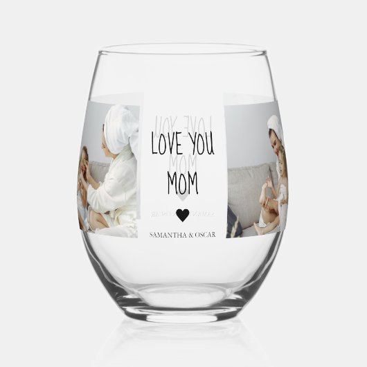 Modernes Collage Foto Liebe Mama Bestes Geschenk Weinglas Ohne Stiel (Vorderseite)