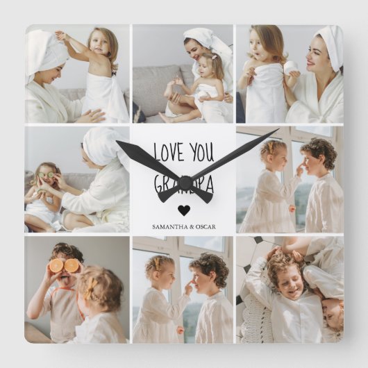 Modernes Collage Foto Liebe Opa Bestes Geschenk Quadratische Wanduhr (Vorderseite)